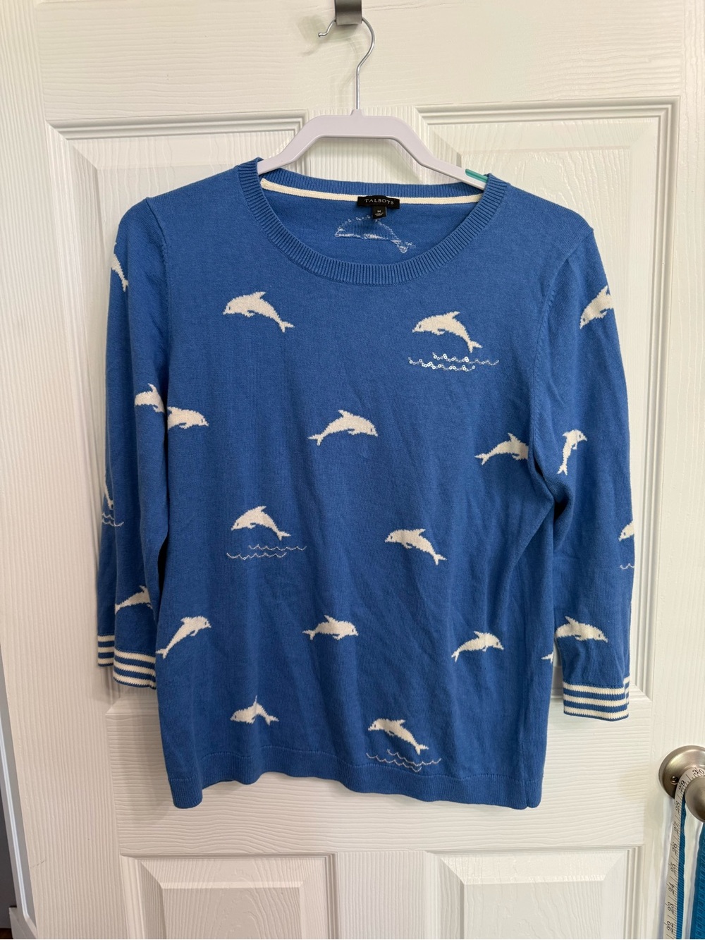Talbots Dolphin Sweater Blue Coastal Nautical Pullover Medium Beachcore Top